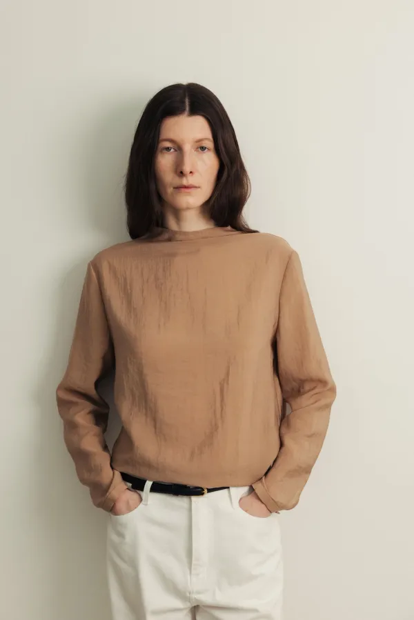 Soft pleated sheer Blouse_rosy brown