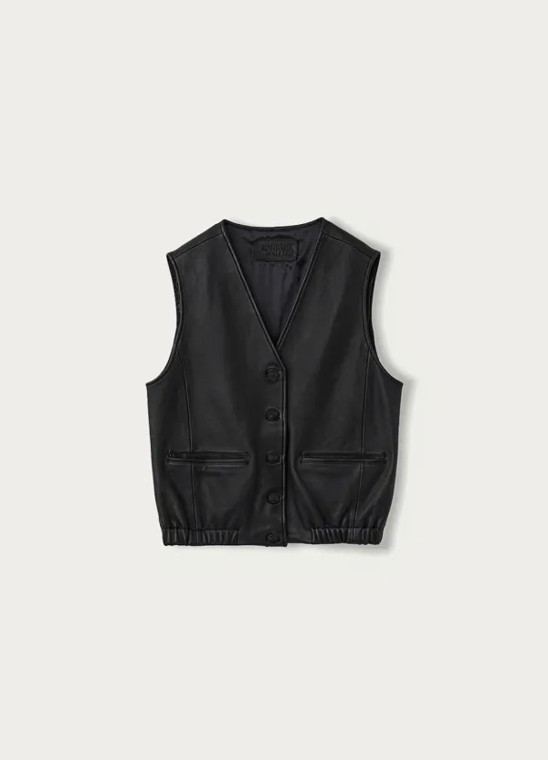 Button-up leather vest (Black)