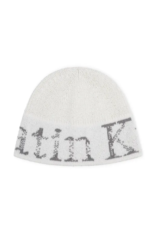 CRACKED LOGO LIGHT BUCKET BEANIE IN IVORY