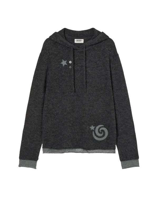 LAYERED KNIT HOODIE [CHARCOAL]