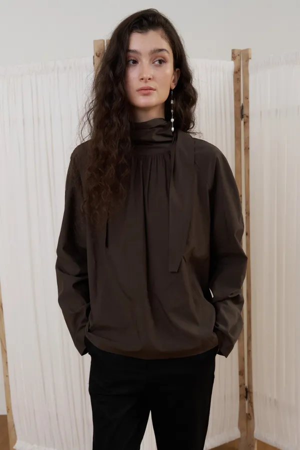 [2nd] DOUBLE TIE BLOUSE_brown [9/23 예약배송]