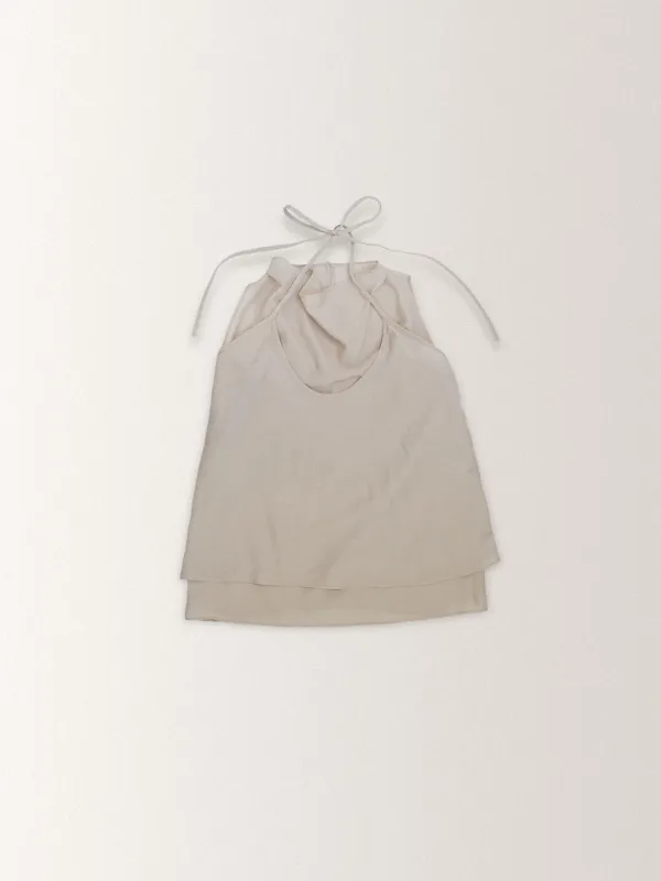 LAYERED DRAPE HALTER BLOUSE SET UP  [ SAND BEIGE ]