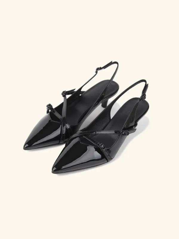 OBLIQUE strap slingback / 블랙페이턴트
