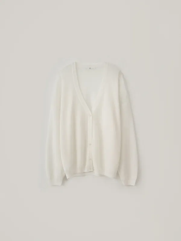 Linen Deep V-Neck Cardigan - Ivory