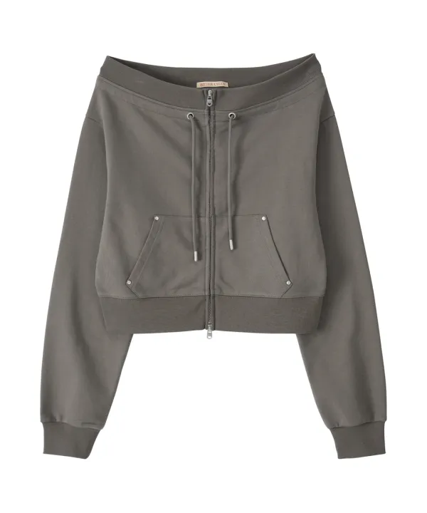 Vera Off Shoulder Zip Up-Khaki