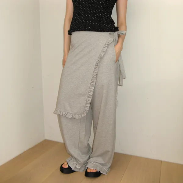 RUFFLE WRAPOVER PANTS MELANGE GREY