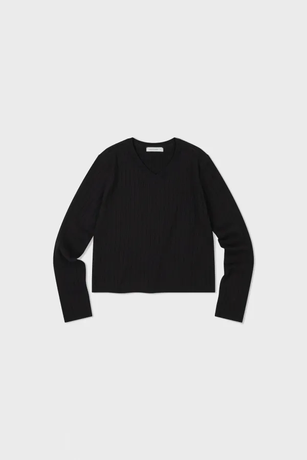 Ribbed V-Neck Sweater_Black
