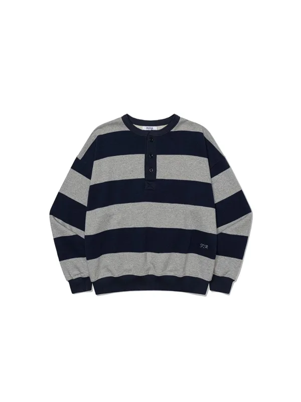 Button Stripe Sweatshirt 2Color_F253TS02