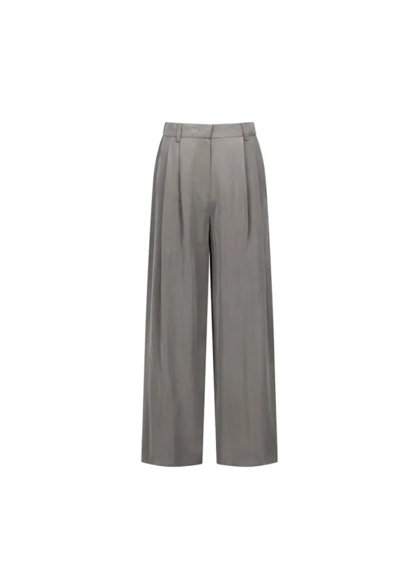 [예약주문] Women\'s Cupro Two Tuck Wide Pants, Grey