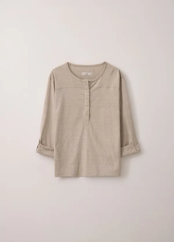 Roll up Henley Neck tee (Light Beige)