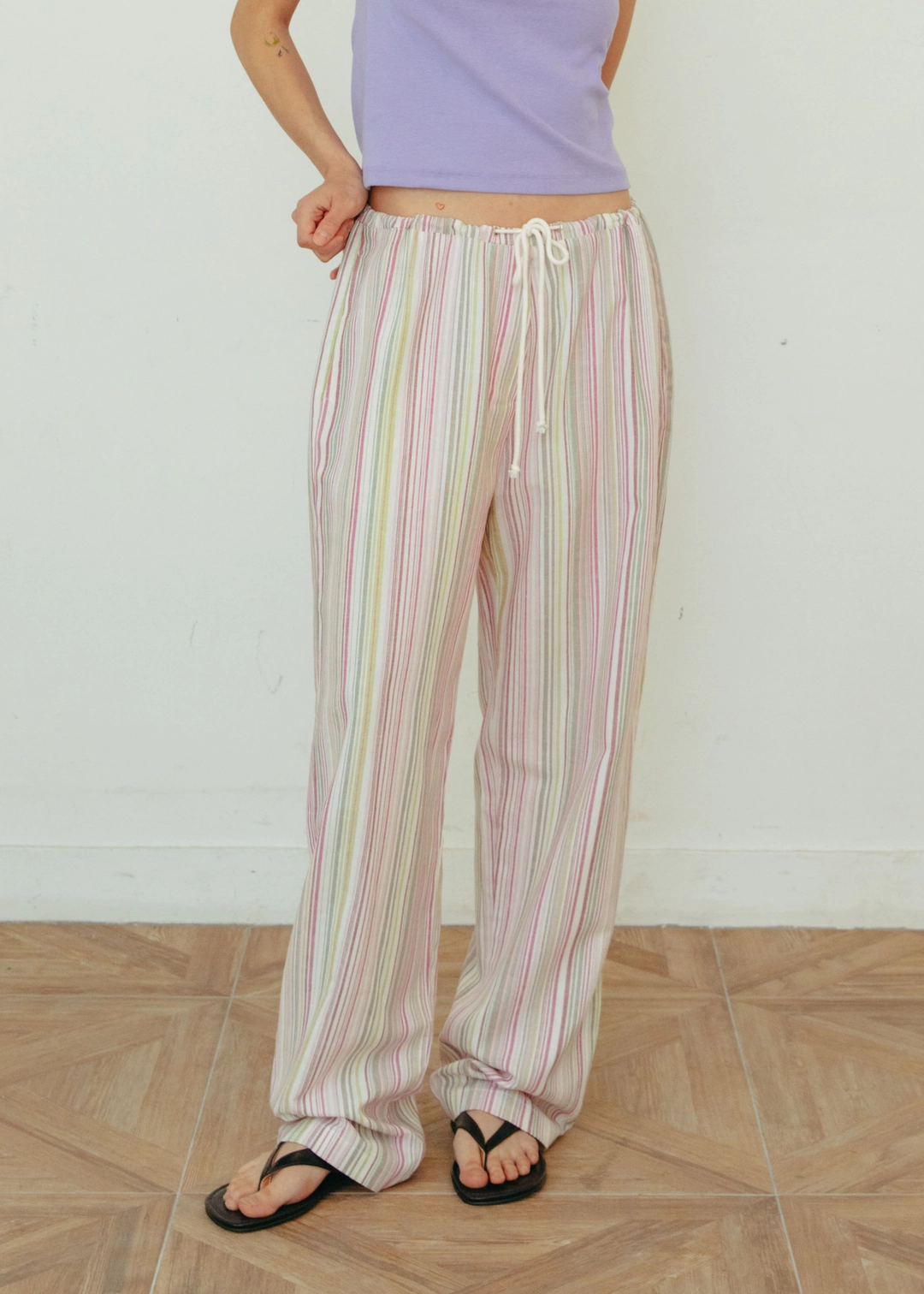 온무드 [3RD] Linen Stripe Pants - Pink 상품 이미지 2