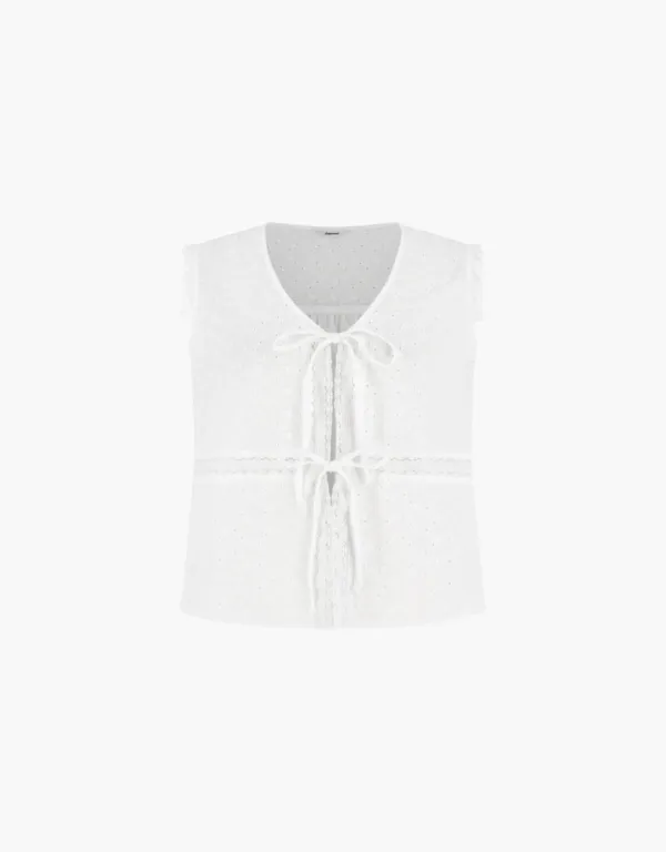 tie detail lace blouse - white