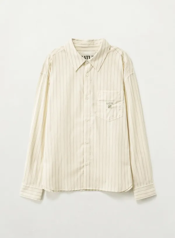 Lettering Stripe Shirt - Beige