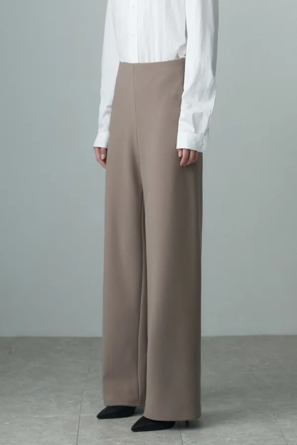 ELASTICATED WAIST STRAIGHT LEG TROUSERS MOCHA