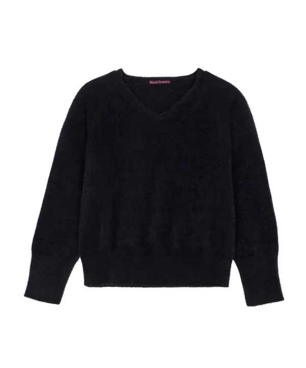Fur V-neck Knit [Black]