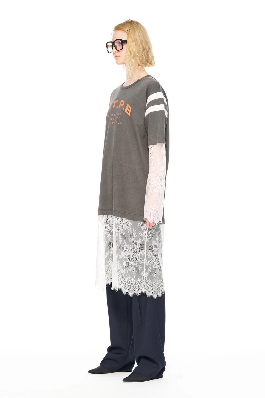푸쉬버튼 PS26 GRAY LAYERED LACE SLEEVE TEE 상품 이미지 3