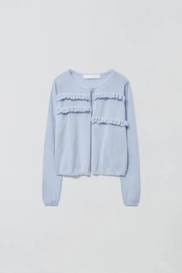 [1차 리오더] SHEER FRILL CARDIGAN_DUST BLUE