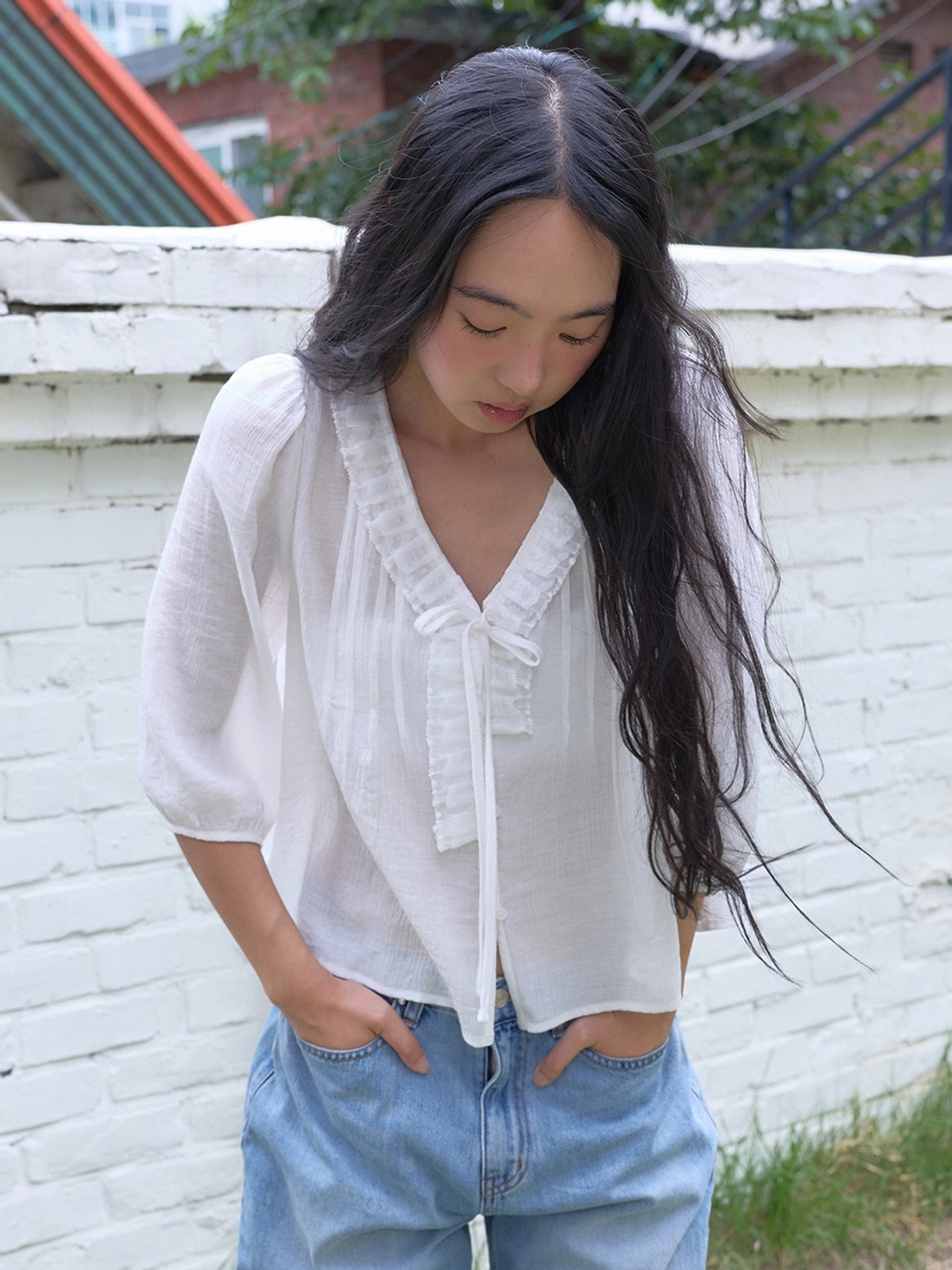 마가린핑거스 LACE PINTUCK BLOUSE (WHITE) 상품 이미지 2