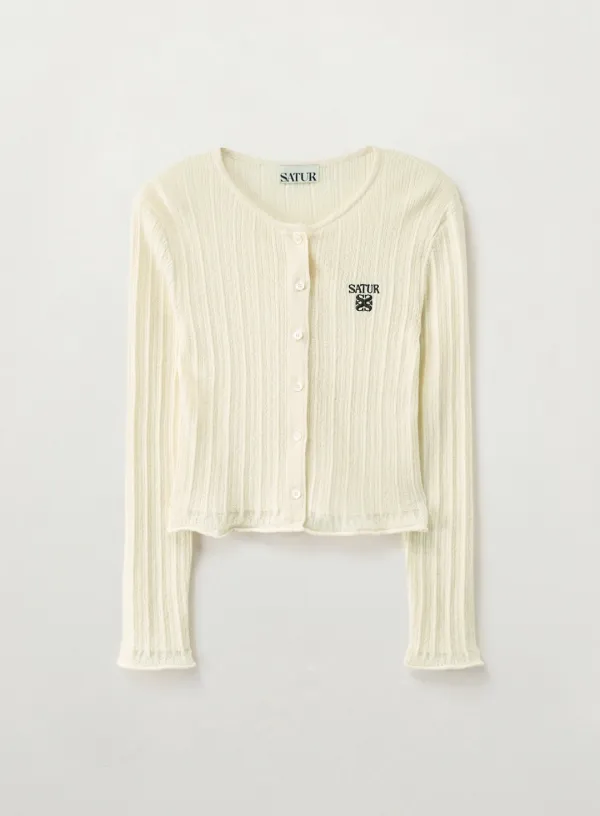(W) Sheer Long Sleeve Crop Cardigan - Cream