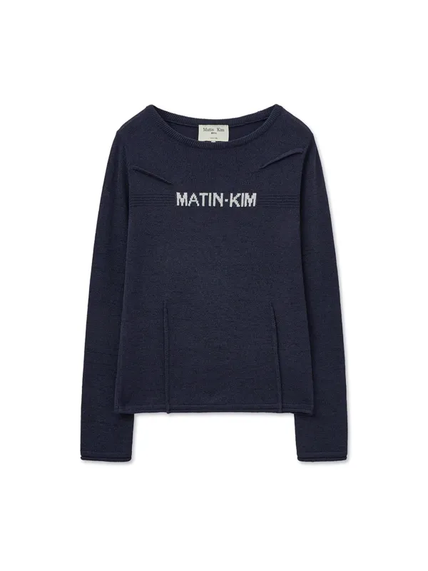 GLITTER SLIM LOGO KNIT TOP IN NAVY