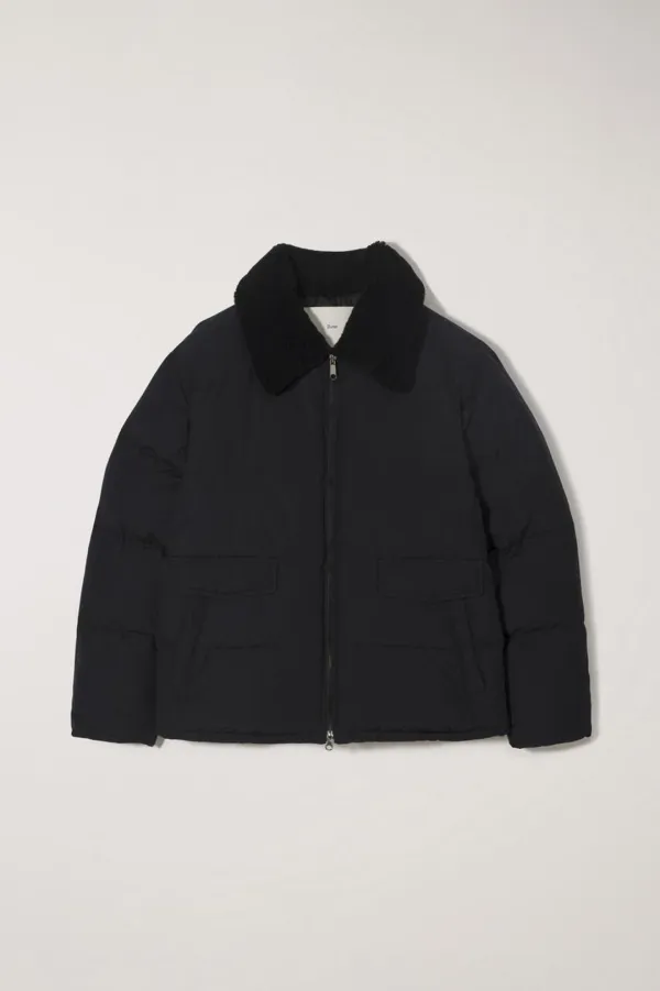 [HOLIDAY] UNISEX DETACHABLE SHEARLING COLLAR GOOSE DOWN JACKET DEEP NAVY