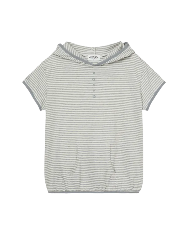 STRIPE HALF SLEEVE HOODIE [GREY]