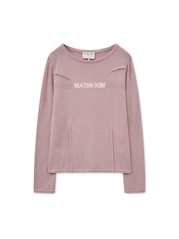 GLITTER SLIM LOGO KNIT TOP IN PINK