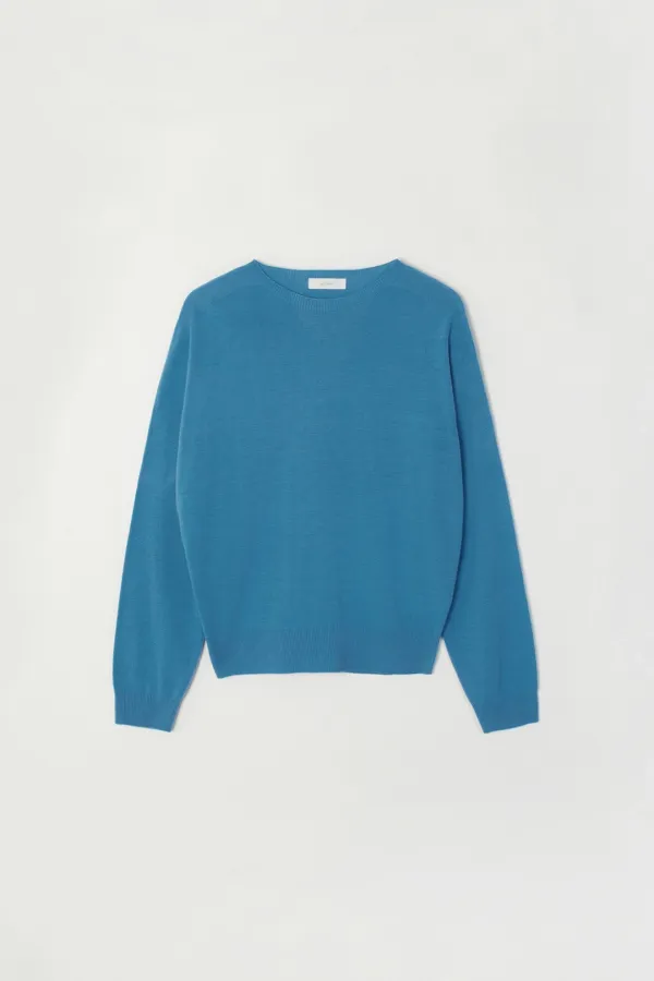 SEIRA WHOLEGARMENT ROUND-NECK KNIT_BLUE