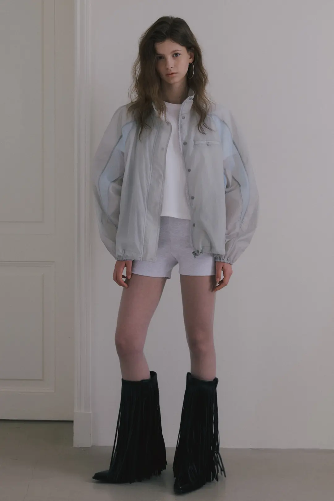 오버듀플레어 INCISION NYLON BLOUSON JUMPER_LIGHT GREY/BLUE 상품 이미지 2