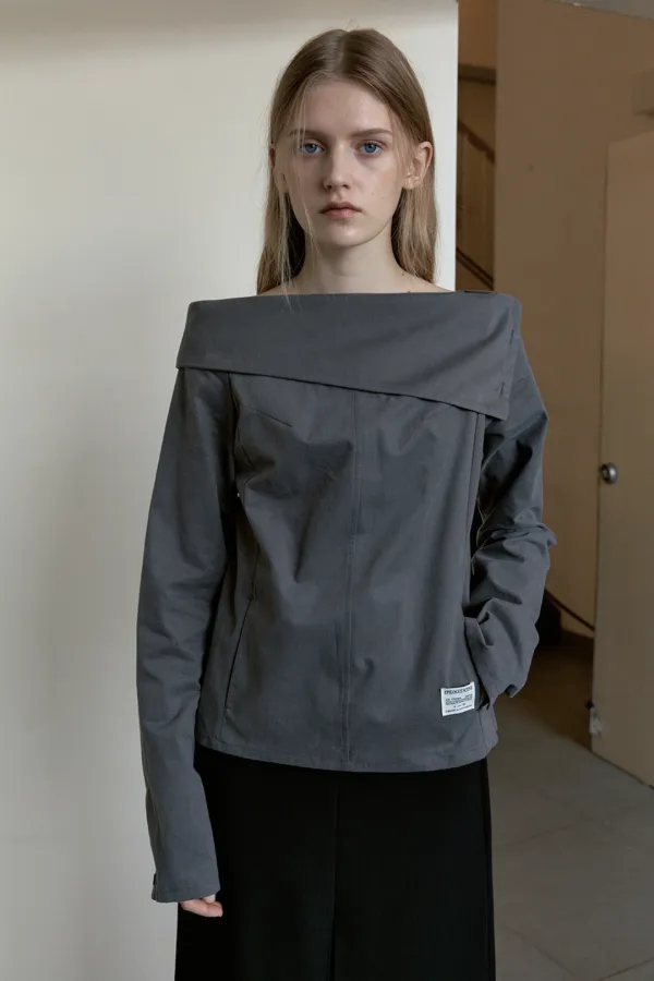 Off-Shoulder Bottoned Blouse (Charcoal)