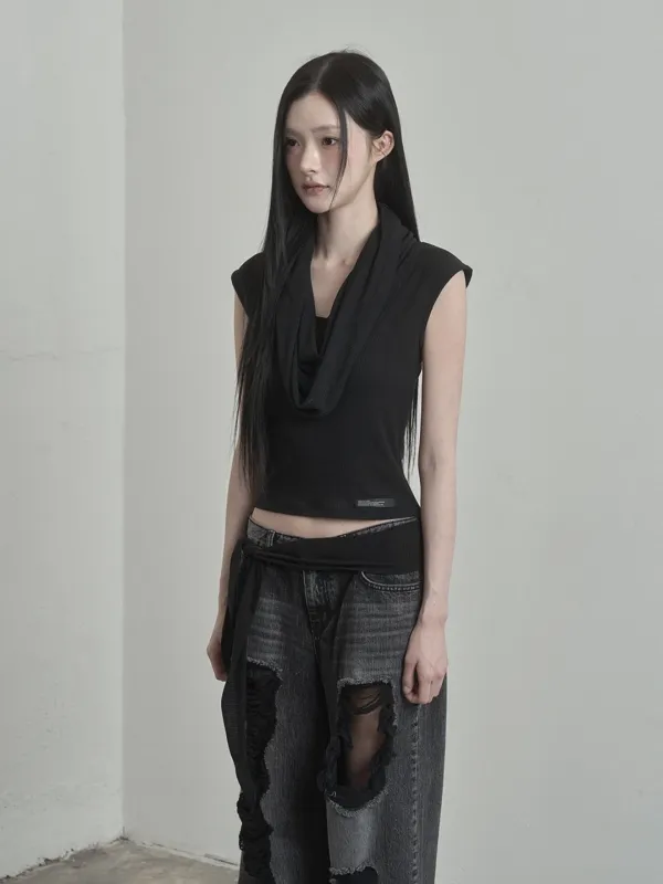 Cowl Off Tie Top (black)