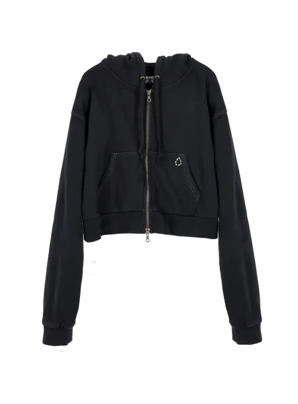CROP ZIP HOODIE BLACK