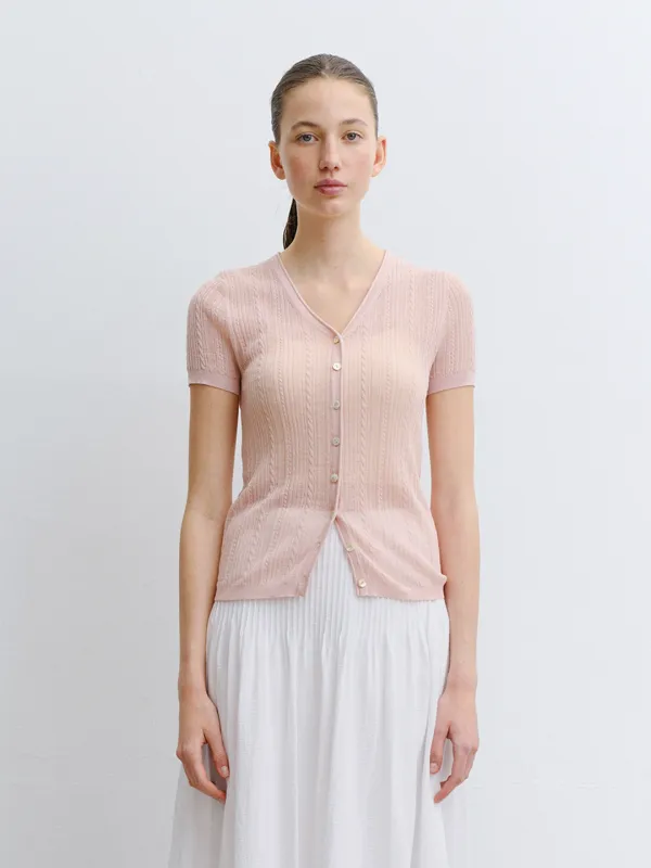 TVR V-NECK SILK KNIT CARDIGAN_PINK