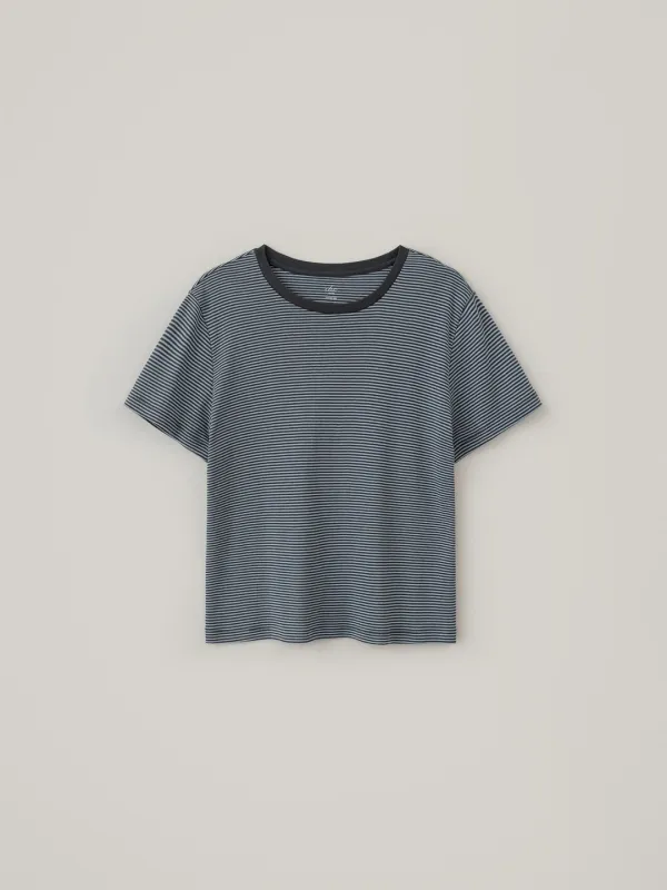 [Essential] Cotton Stripe Top - Blue/Charcoal