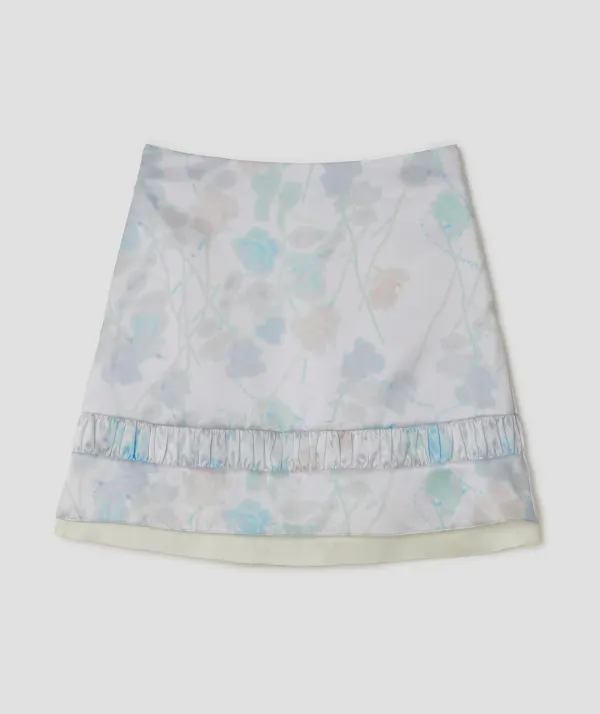 Hazy Petal Shirred Skirt [White]