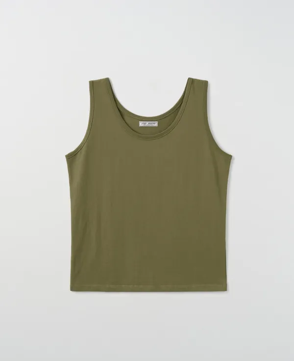 Boxy Fit Cotton Sleeveless Tee_OLIVE