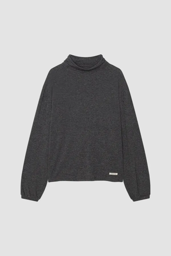 LOOSE FIT WOOL TENCEL TURTLENECK T-SHIRT_CHARCOAL