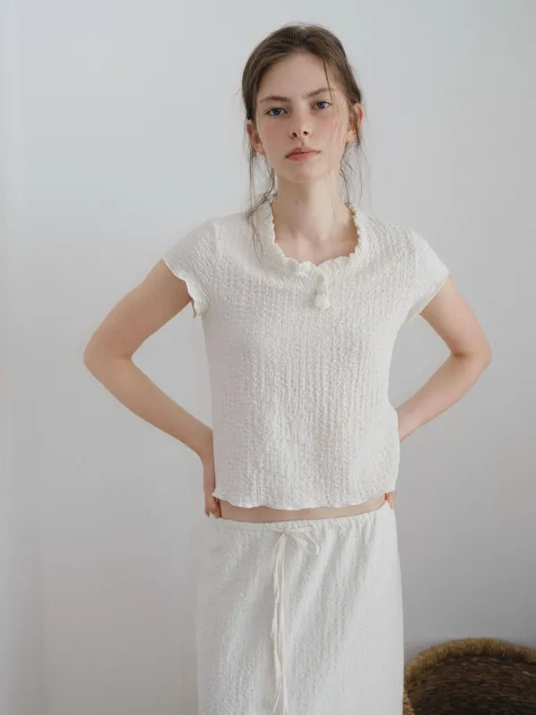 Crinkle Frill T-Shirt (Ivory)