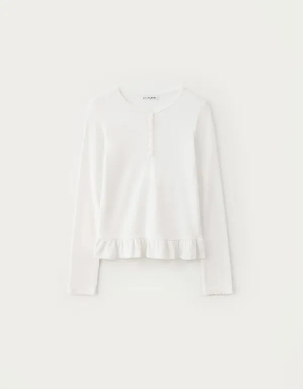 Henley Frill Top - Ivory