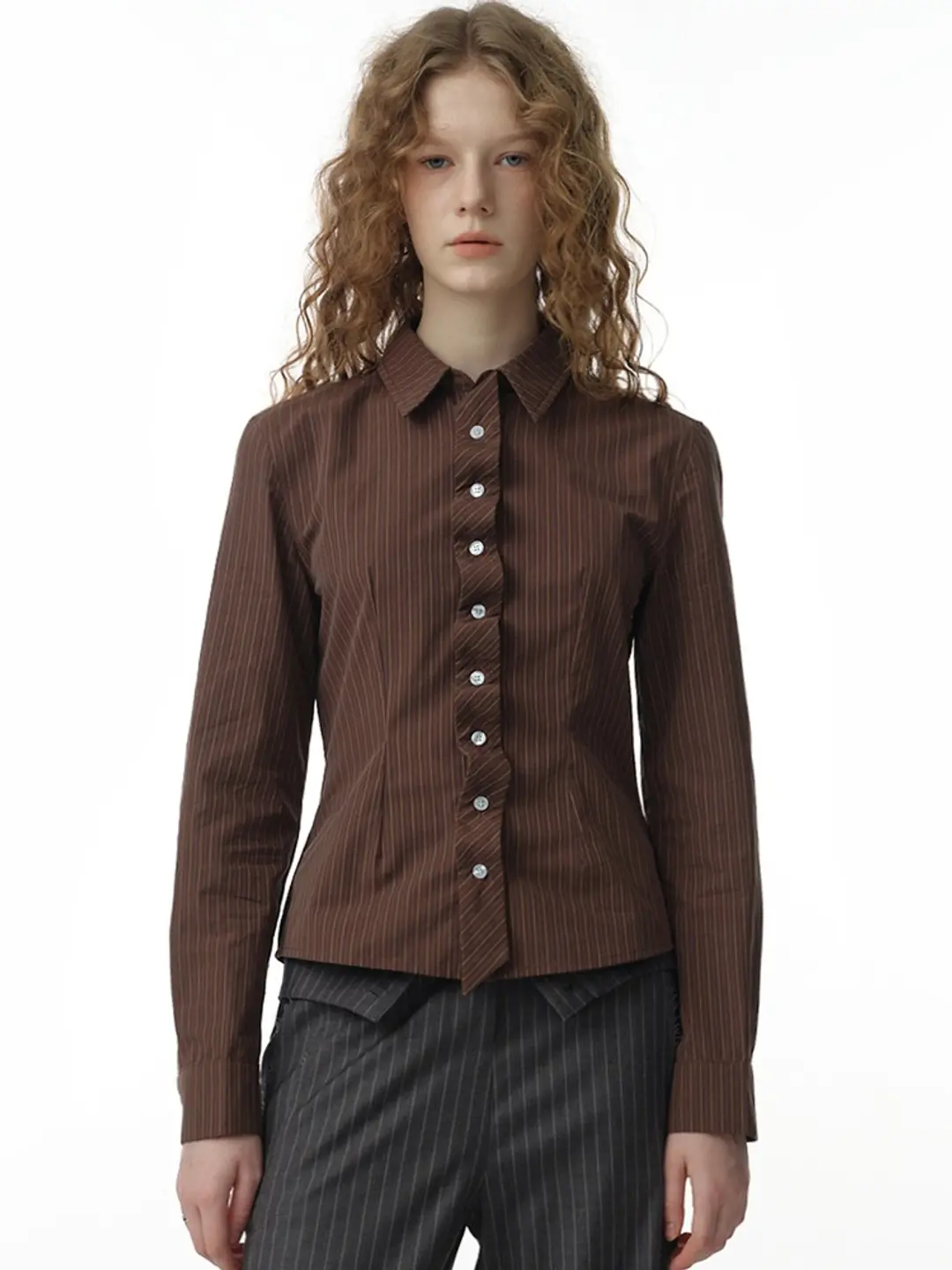 밀로 우먼 Double Placket Shirts [Brown] 상품 이미지 2