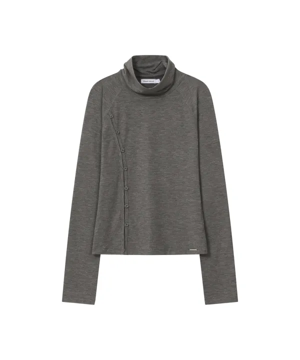 Mock neck side button long sleeve GREY