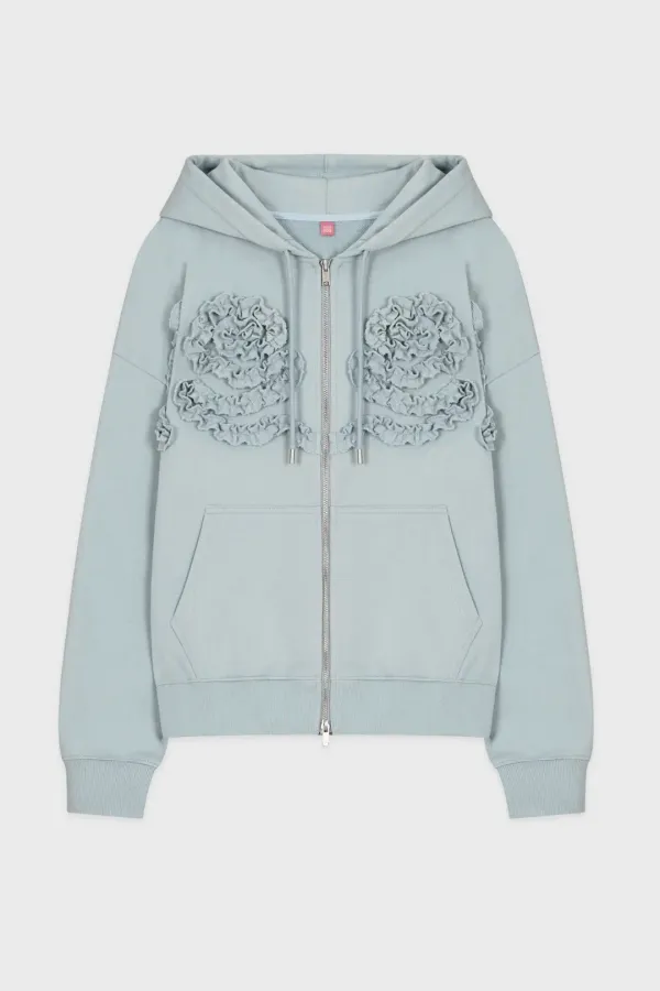 [레이 착용] Rose Frill Oversized-Fit Hooded Zip-Up (Blue)