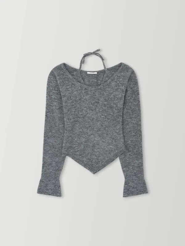 Halter Neck Off-Shoulder Knit (Gray)