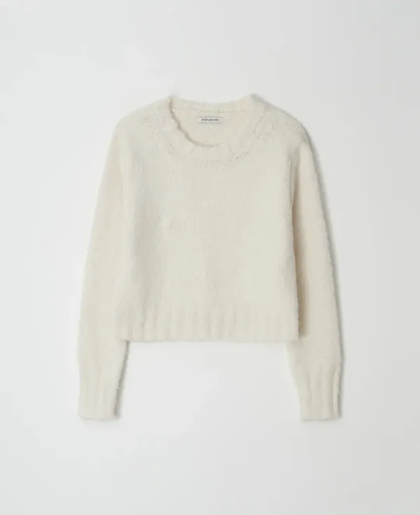 Brushed Crop Round knit_SNOW PEARL