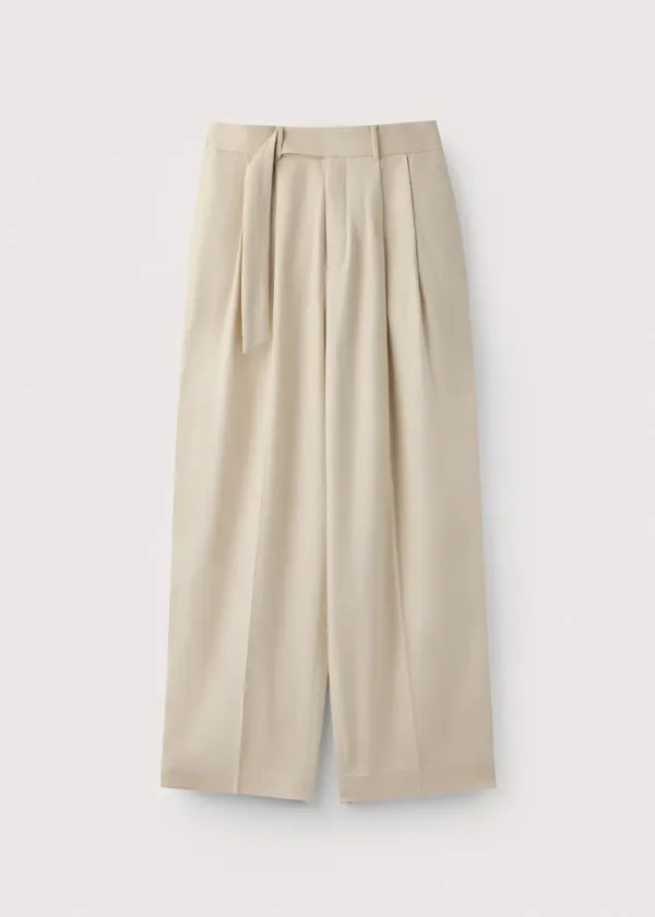 Linen tucked pants_Natural