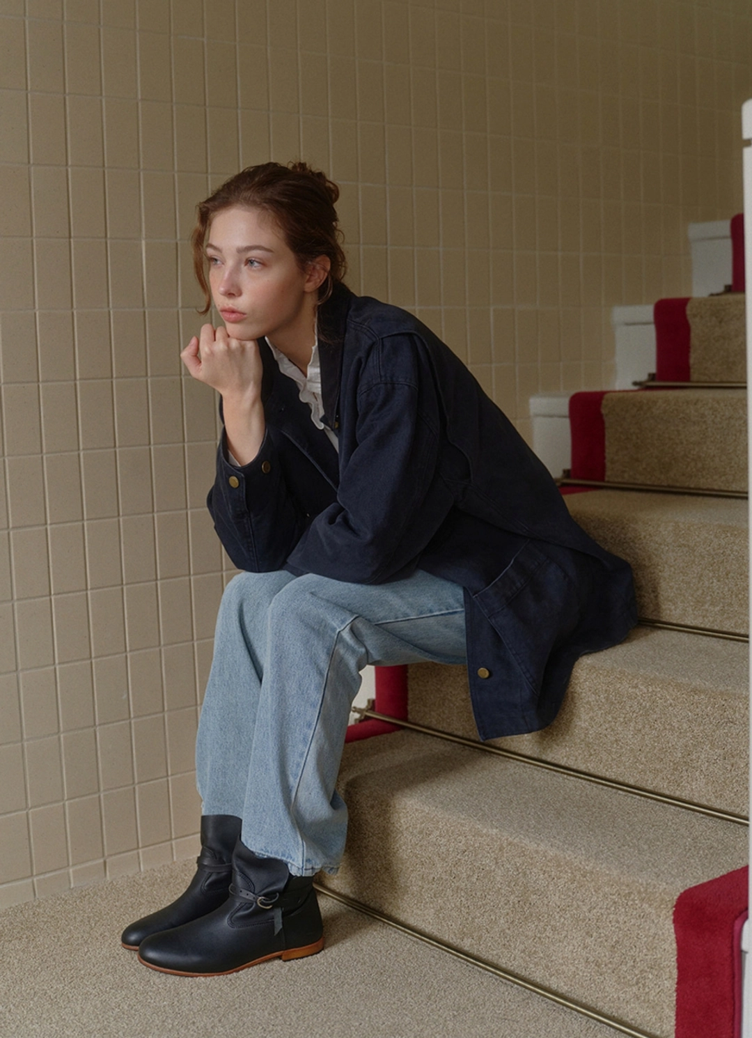 블랭크공삼 vintage cotton work jacket (vintage navy) 상품 이미지 3