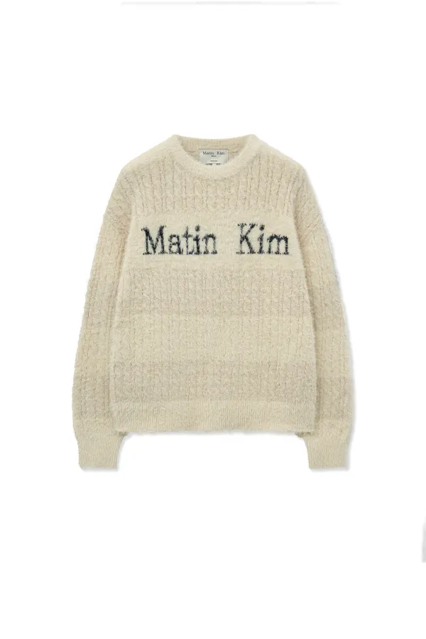 HAIRY CABLE KNIT PULLOVER IN LIGHT BEIGE