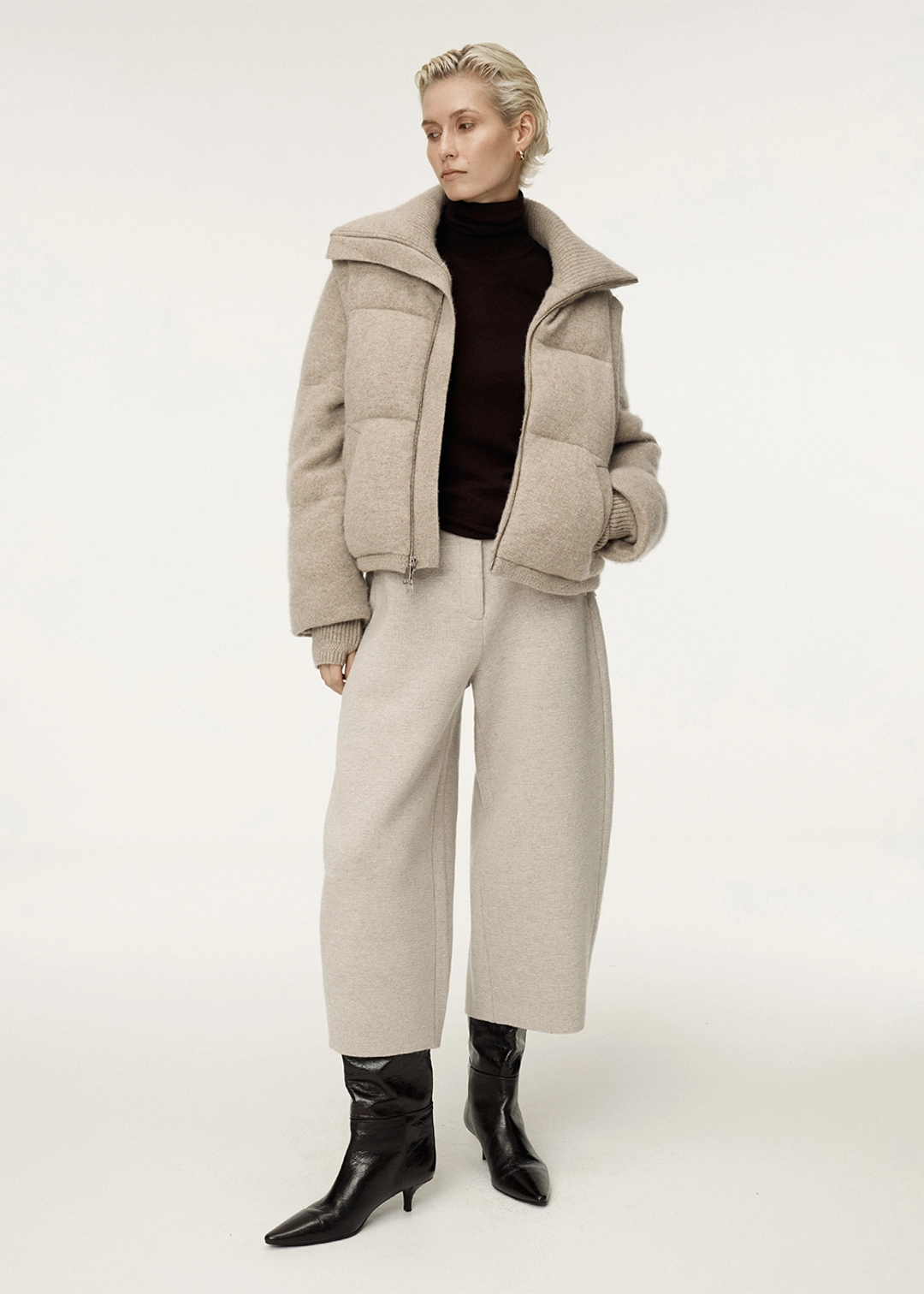 우마뭉 Super fine merino barrel leg culotte pants_Clay 상품 이미지 2