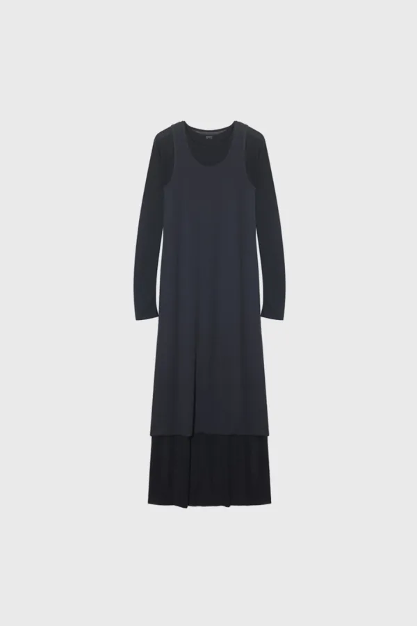 Slim Layered Dress (Dark Gray / Ivory / Black)