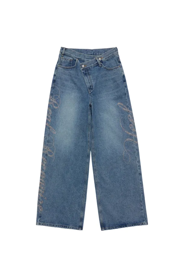 YEEL SIDE CUBIC DENIM PANTS BLUE
